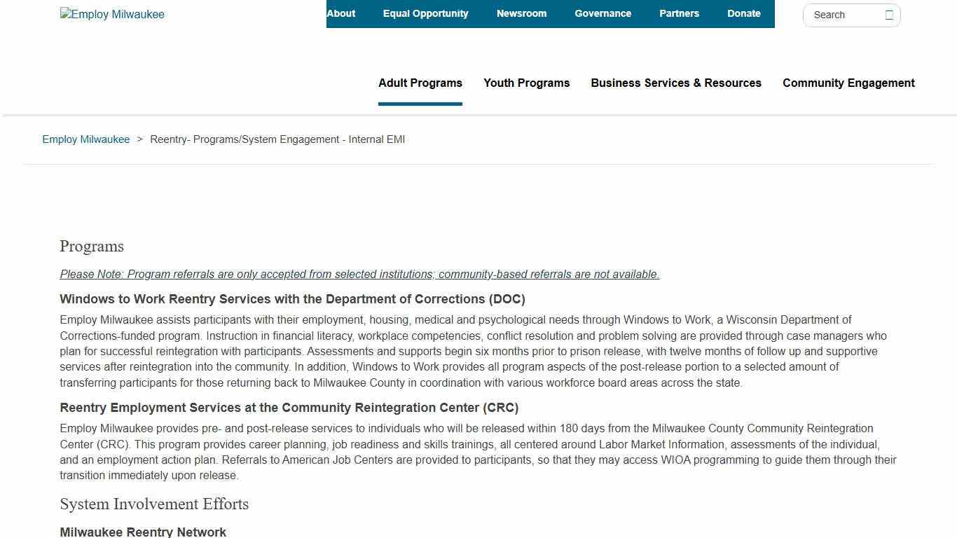 Reentry- Programs/System Engagement - Internal EMI